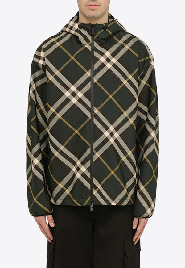 Checked Hooded Zip-Up Jacket