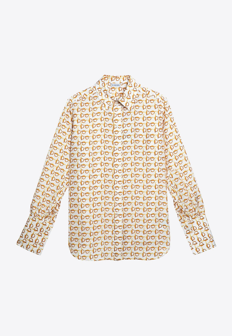 B Motif Long-Sleeved Silk Shirt