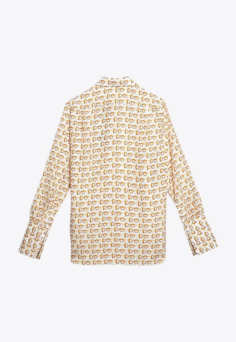 B Motif Long-Sleeved Silk Shirt