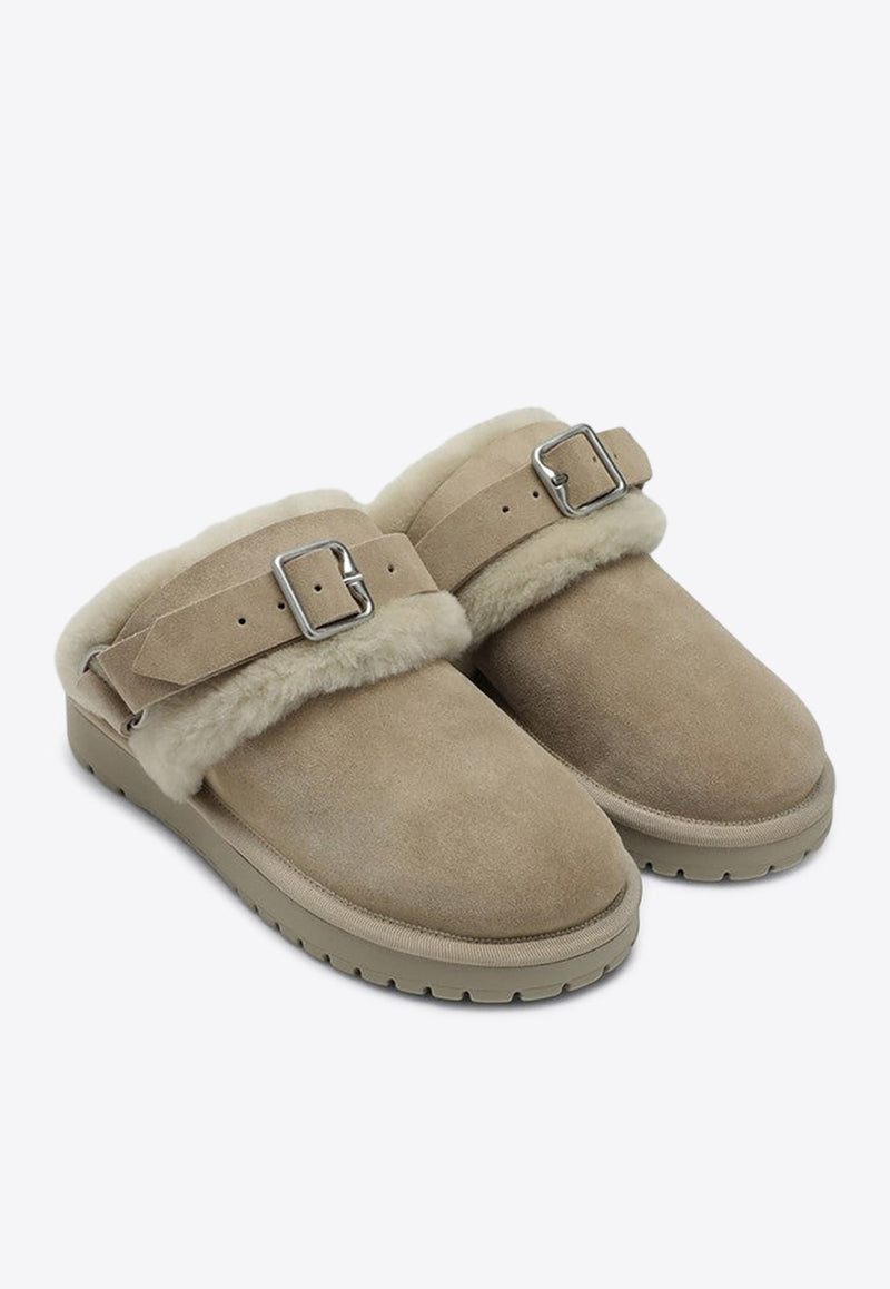 Chubby Shearling Suede Flat Mules