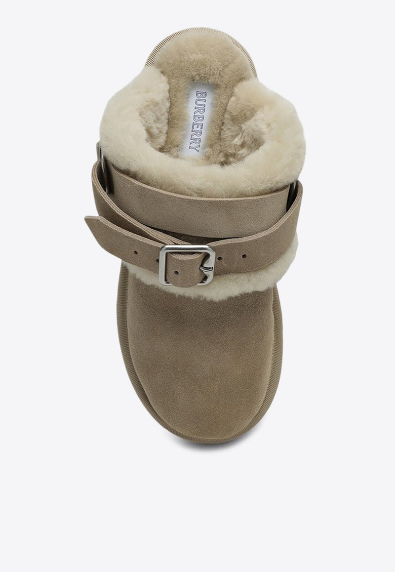 Chubby Shearling Suede Flat Mules