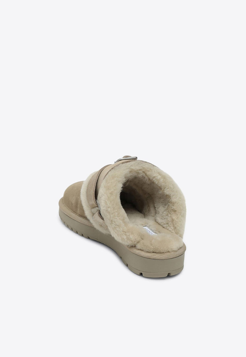 Chubby Shearling Suede Flat Mules