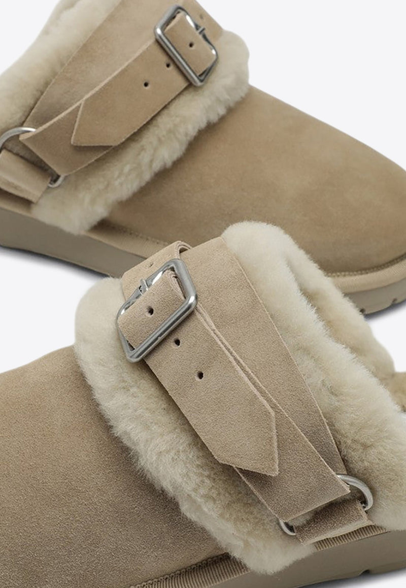 Chubby Shearling Suede Flat Mules