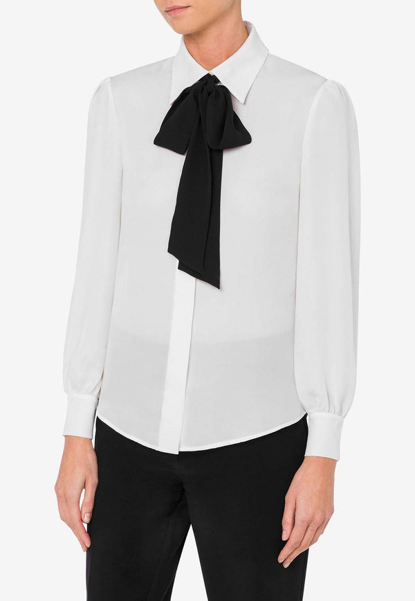 Long-Sleeved Silk Bow Shirt