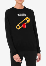 Heart Safety Pin Wool Sweater