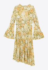Asymmetric Floral Print Midi Dress