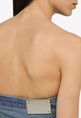 Denim Zip-Up Strapless Top