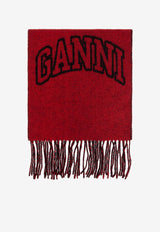 Logo Jacquard Wool Fringed Scarf