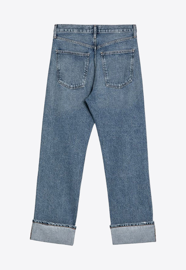 Distressed Straight Jeans with Turn-Ups
