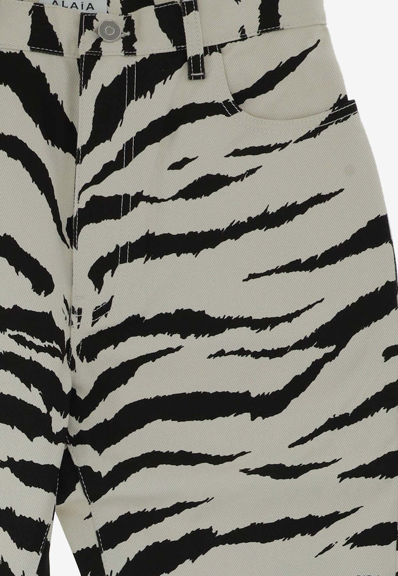 All-Over Zebra Print Straight-Leg Pants