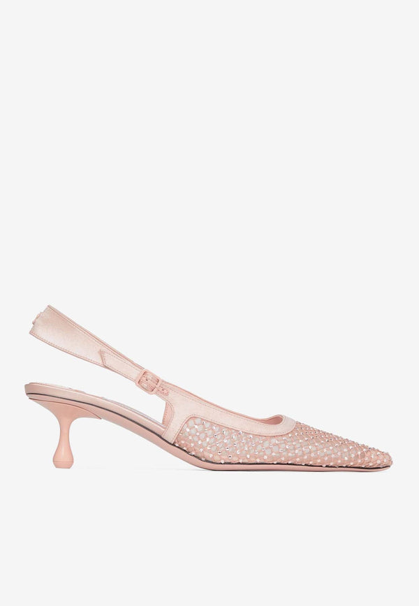 Amel 50 Crystal-Embellished Mesh Pumps