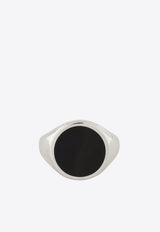 Black Enamel Round Chevalier Ring