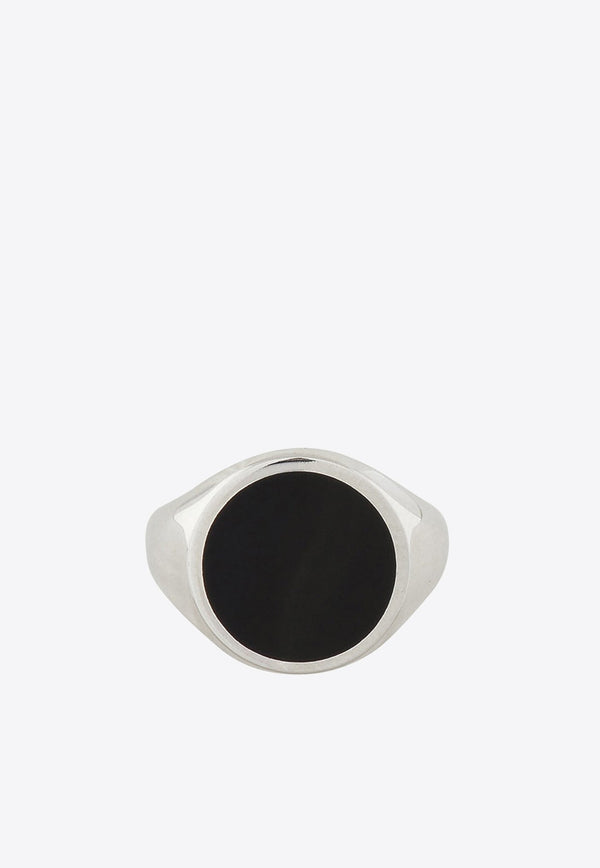 Black Enamel Round Chevalier Ring