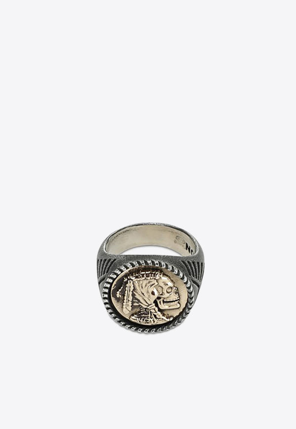 Native Skull Coin Signet Ring