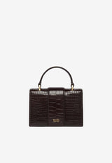 Mini Audrey Crest Buckle Top Handle Bag in Croc-Embossed Leather