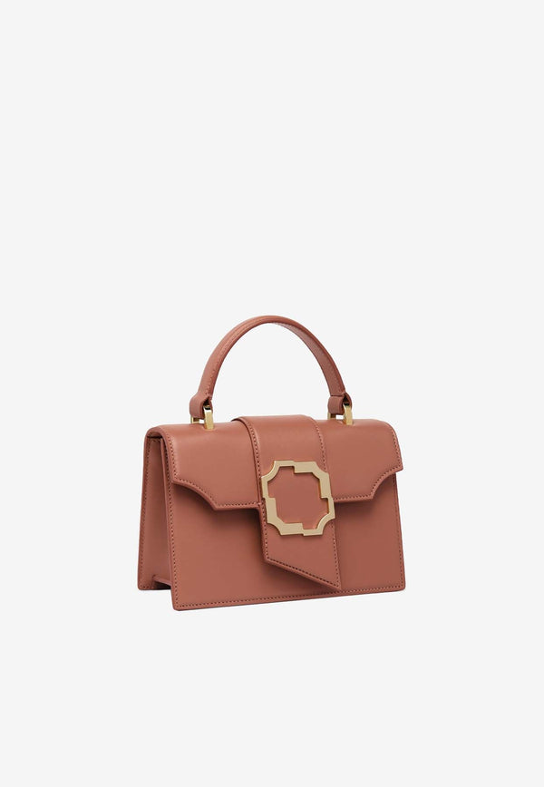 Mini Audrey Crest Buckle Top Handle Bag in Leather