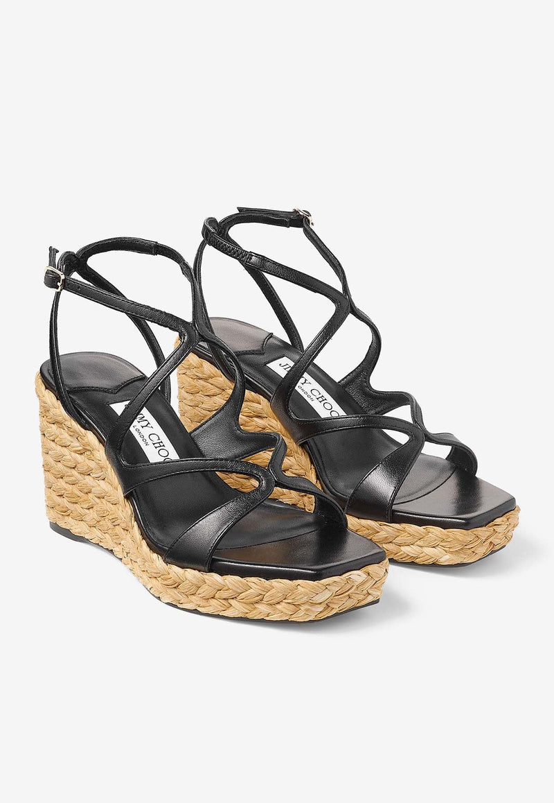 Ayla 85 Nappa Leather and Raffia Wedge Sandals