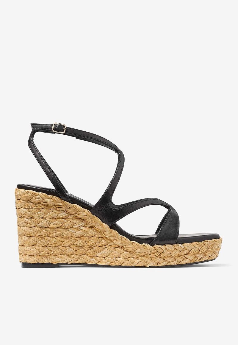 Ayla 85 Nappa Leather and Raffia Wedge Sandals