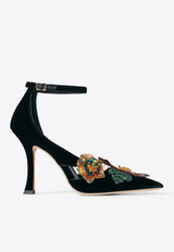 Azara 100 Floral-Applique Velvet Pumps