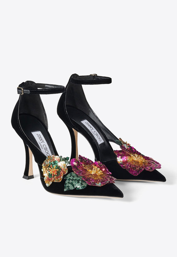 Azara 100 Floral-Applique Velvet Pumps