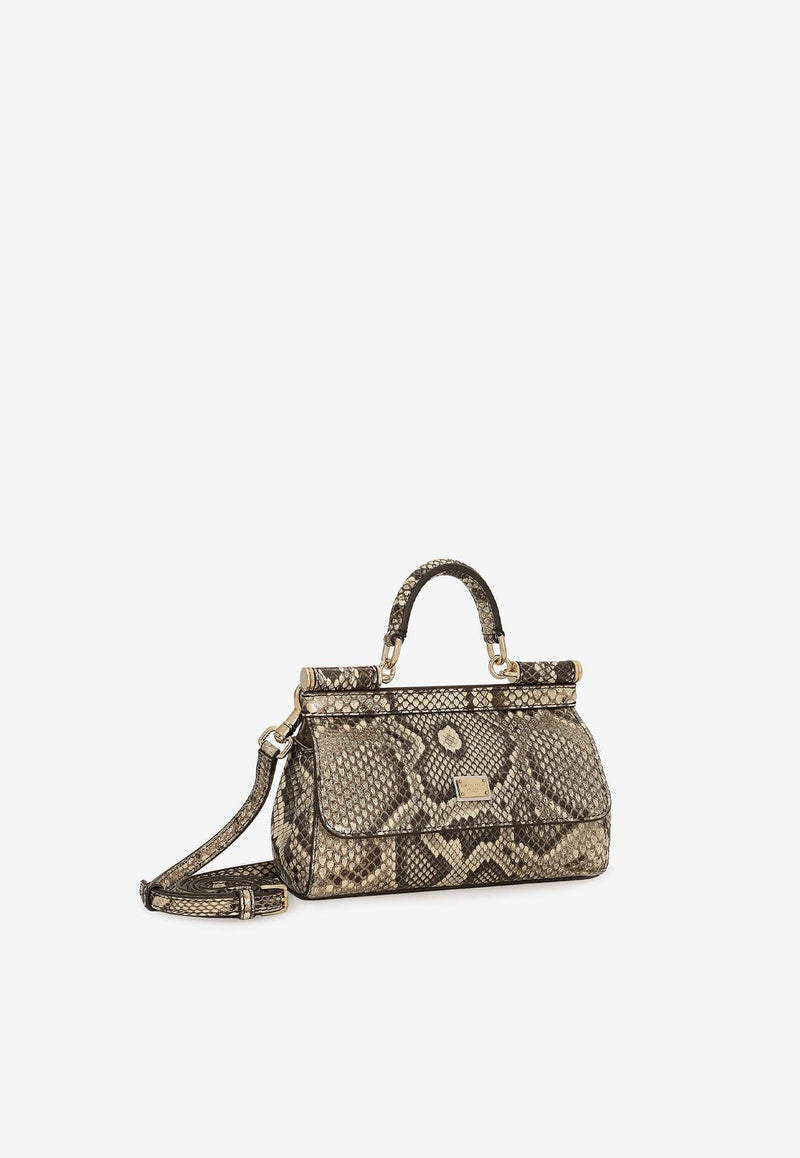 Small Sicily Top Handle Bag in Python Embossed Leather