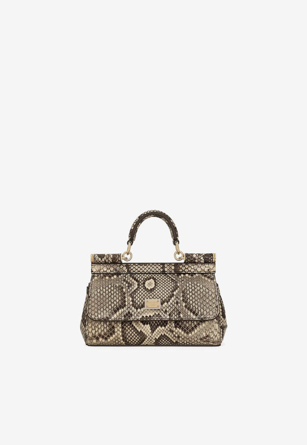 Small Sicily Top Handle Bag in Python Embossed Leather