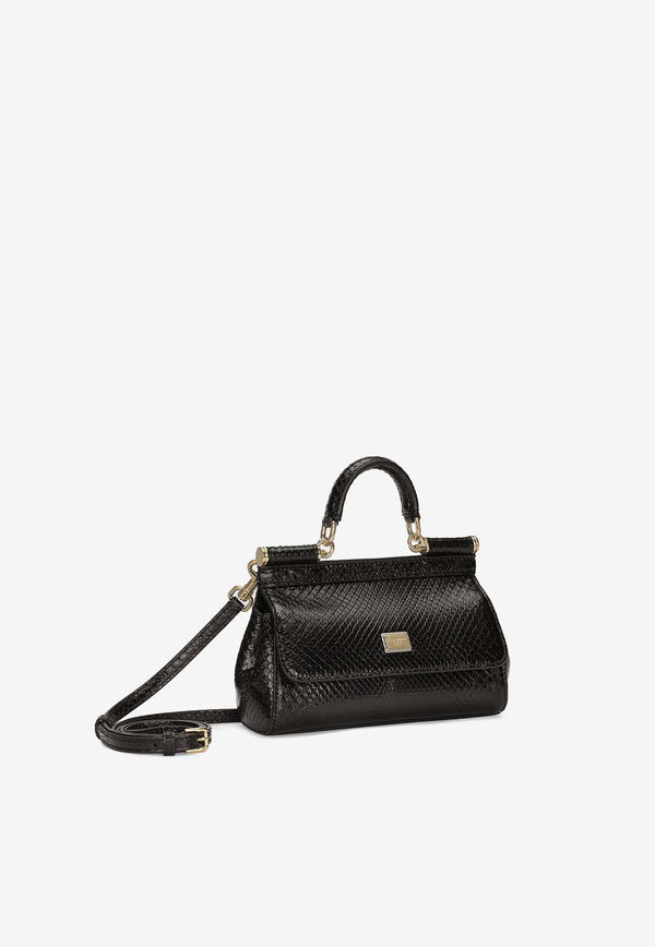 Small Sicily Top Handle Bag in Python Embossed Leather