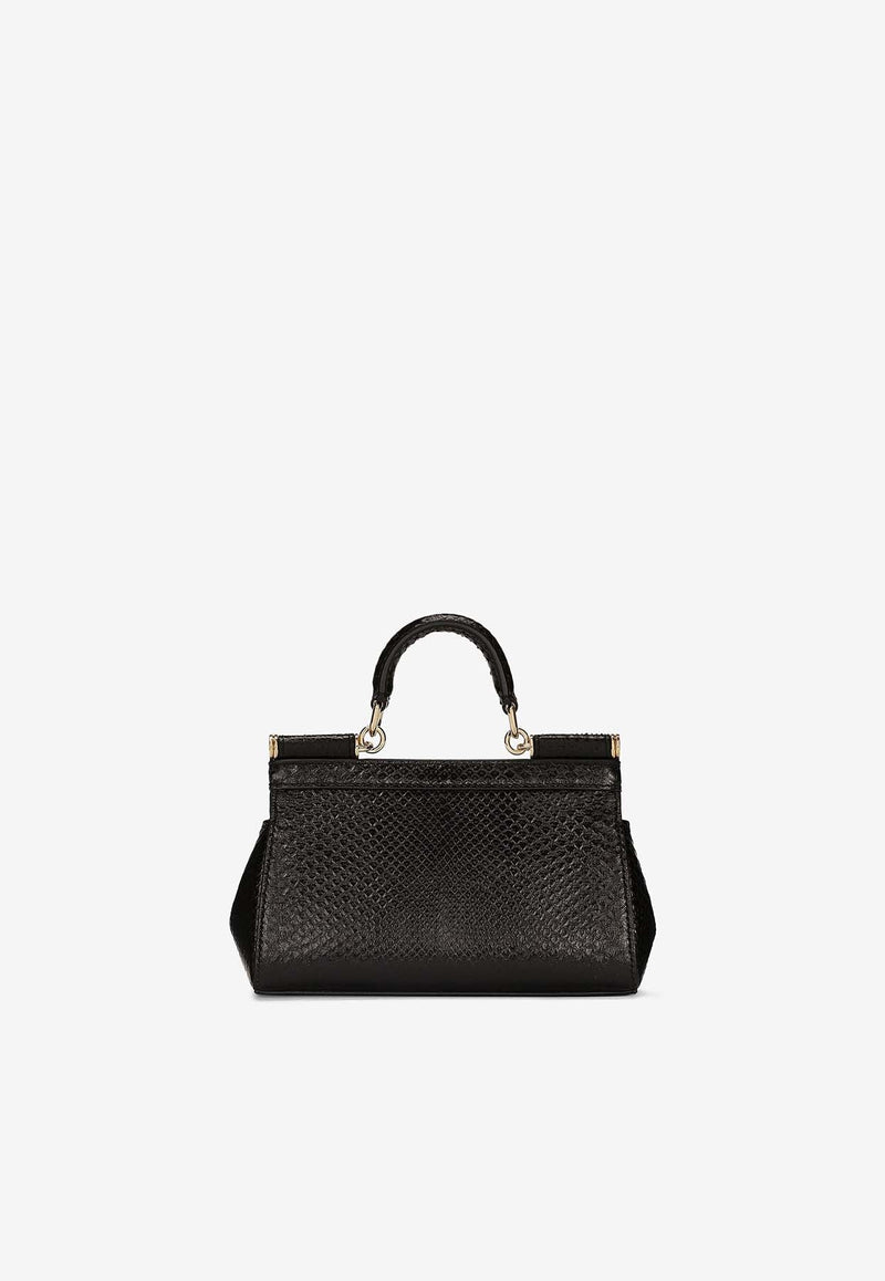 Small Sicily Top Handle Bag in Python Embossed Leather