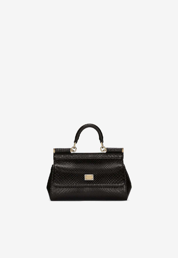 Small Sicily Top Handle Bag in Python Embossed Leather