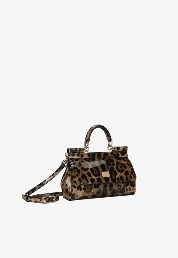 Small Sicily Leopard Print Top Handle Bag