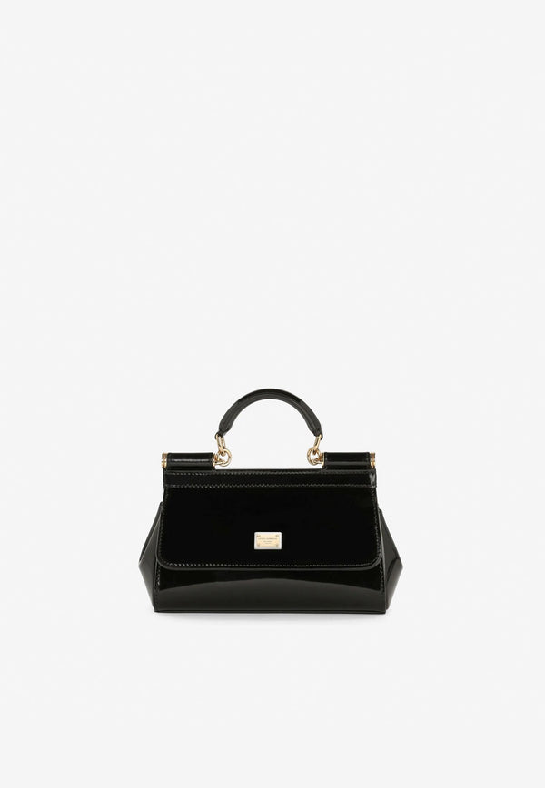 Small Sicily Top Handle Bag in Polished Leather