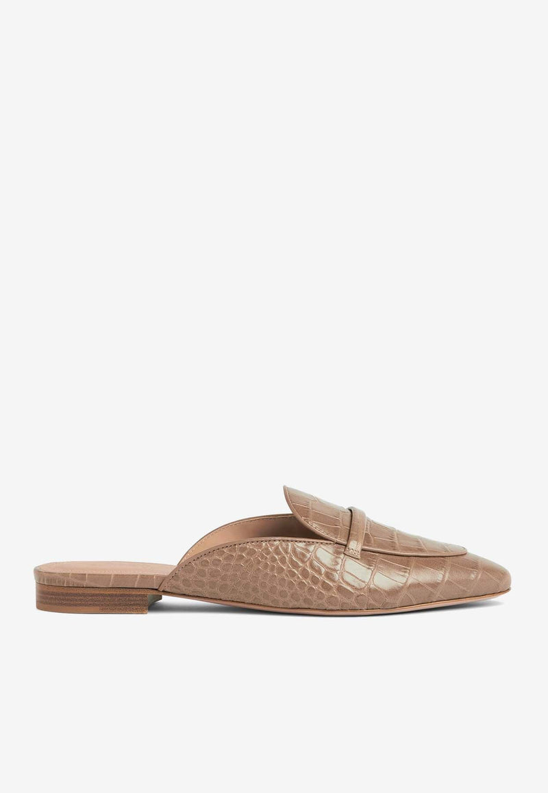 Berto Flat Mules in Embossed Leather