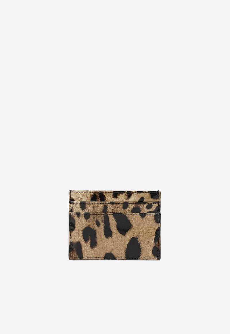 Logo Plate Leopard Print Cardholder