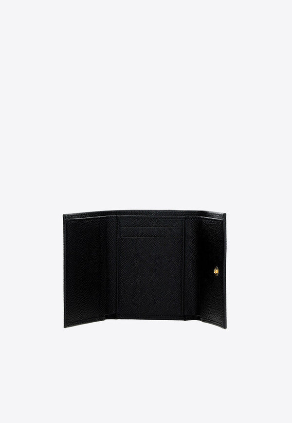 Logo Plate Leather Tri-Fold Wallet