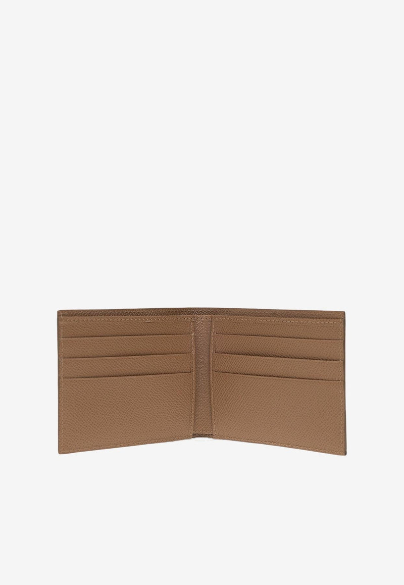 Logo Plate Leather Bi-Fold Wallet