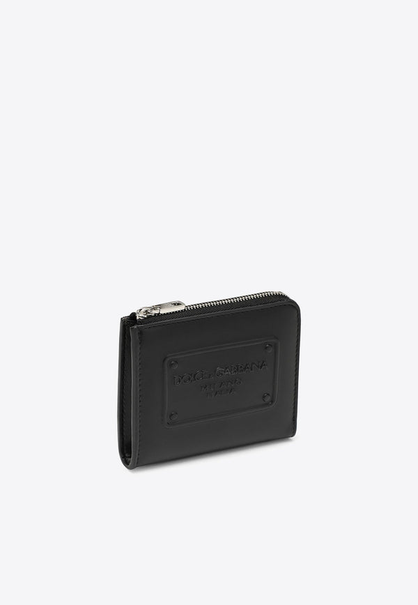 Logo-Embossed Leather Zipped Cardholder