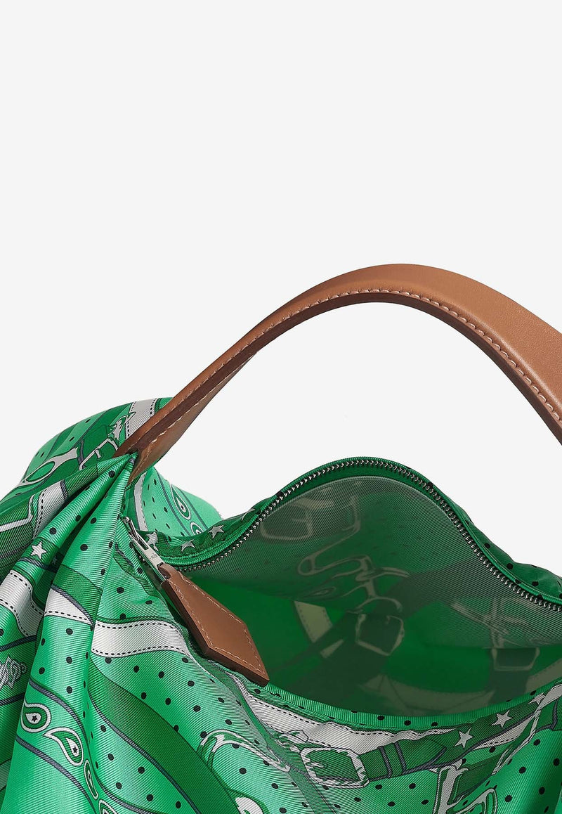 Balusoie Bag in Vert Comics La Promenade du Matin Bandana Silk Print and Naturel Hunter with Palladium Hardware