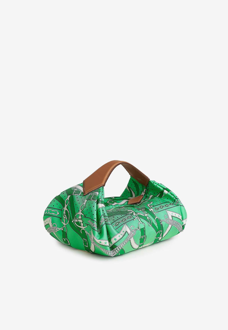 Balusoie Bag in Vert Comics La Promenade du Matin Bandana Silk Print and Naturel Hunter with Palladium Hardware