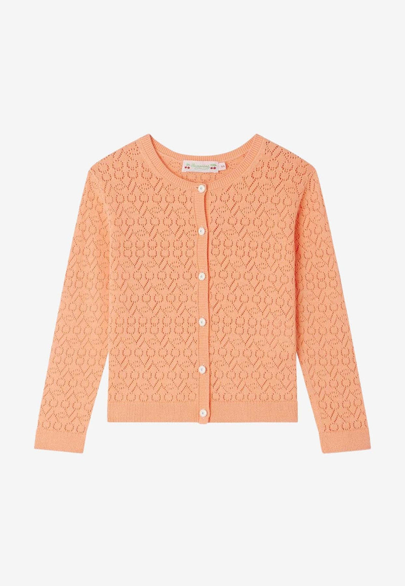 Girls Cherry Openwork Cardigan