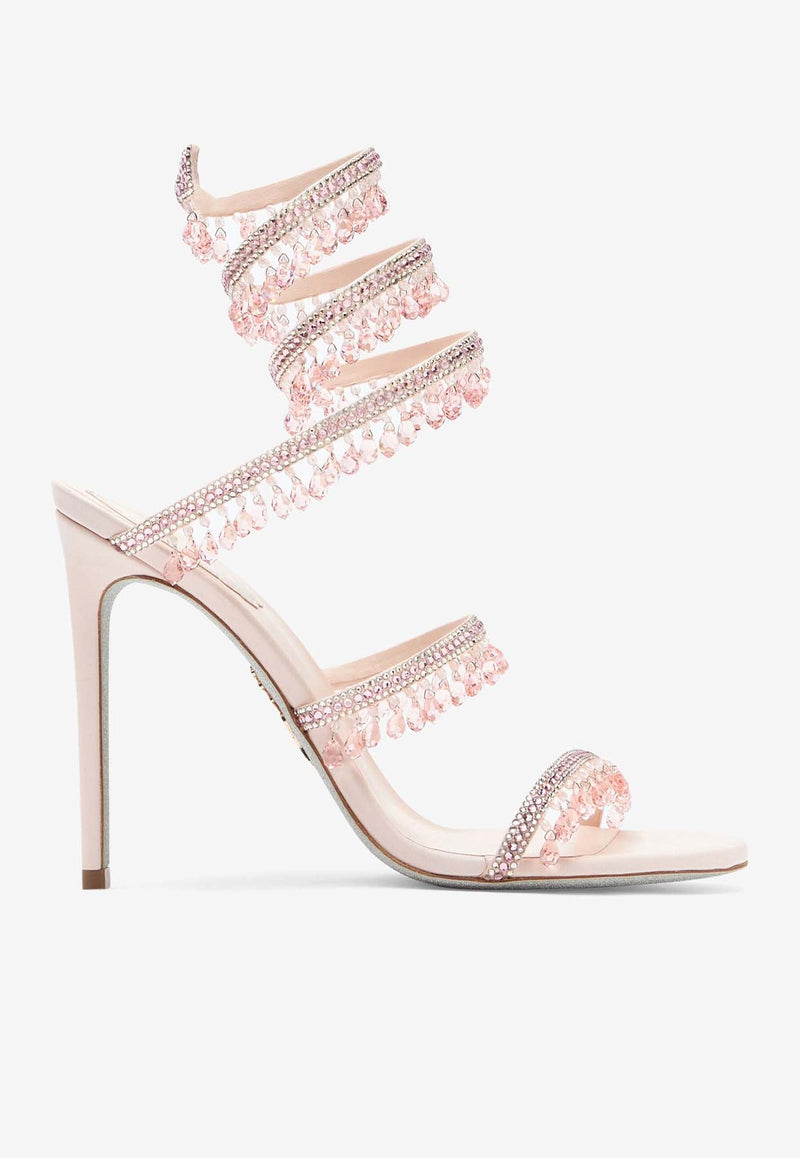 Chandelier 105 Crystal-Embellished Sandals in Satin