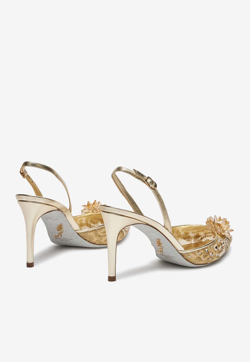 Cinderella 80 Crystal Flower Slingback Pumps