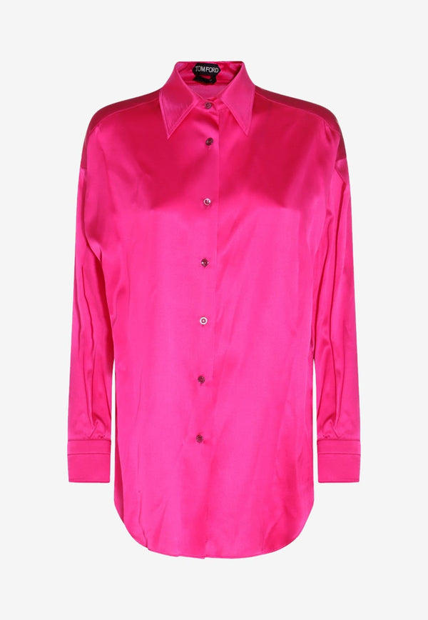 Long-Sleeved Silk Satin Shirt