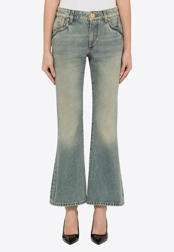 Washed-Out Cropped Flared Jeans