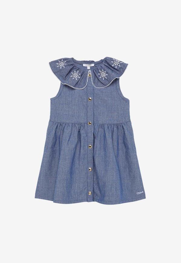 Baby Girls Embroidered Collar Denim Dress