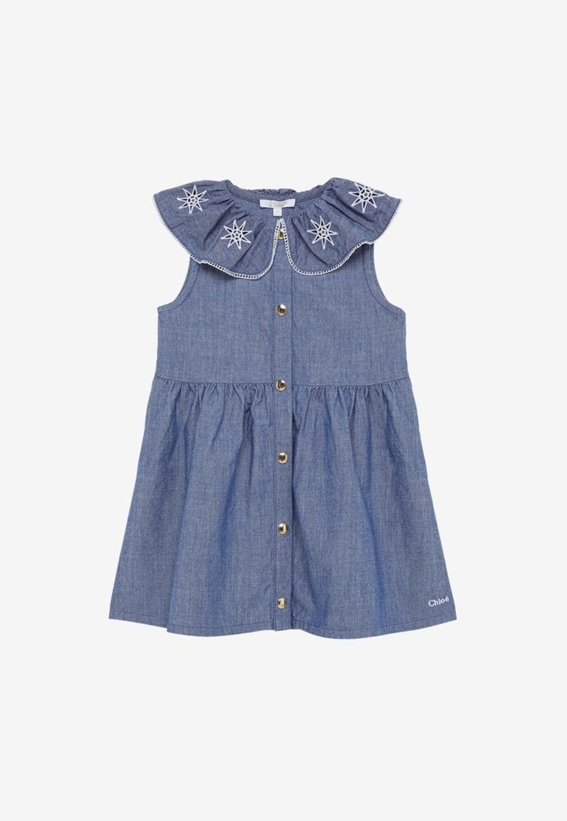 Baby Girls Embroidered Collar Denim Dress