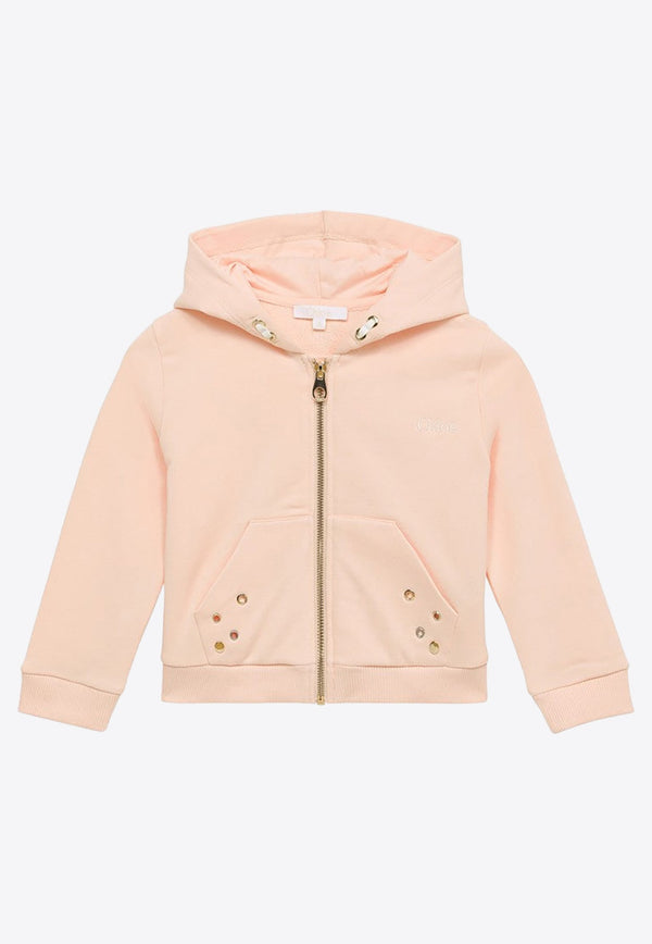 Girls Zip-Up Hooded Sweatshirt with Eyelet Detail