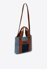 Logo Embroidered Denim Shoulder Bag