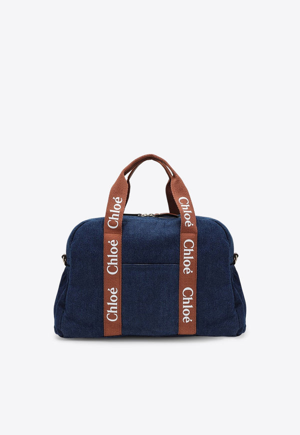 Logo Patch Denim Baby Changing Bag