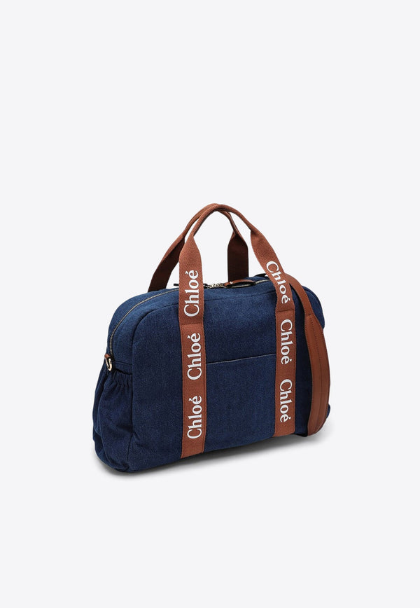 Logo Patch Denim Baby Changing Bag