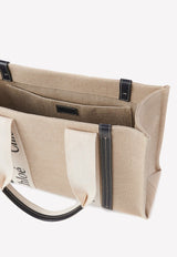 Medium Woody Tote Bag in Linen and Leather